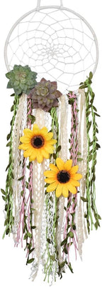 DrCor Sunflower Dream Catcher Bedroom Nursery Boho Floral Handmade Greenery Wall Hanging Decor for Party Office Teens Girls Kids Room Decor