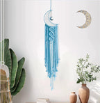 Dream Catchers Moon Dream Catcher with Light, Blue Dream Catcher for Girls Room Wall Decor for Women, Macrame Dreamcatcher Boho Bedroom Decor for Teen Girls Boys for Mom Room Decor