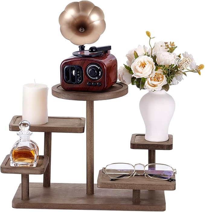 PH PandaHall 5 Layer Wood Riser Stand Tiered Display Stand Jewelry Organizer Holder Tiered Tray Rack Wood Flower Plant Shelf Display for Jewelry Succulent Plants Home Decoration Room Office Party