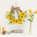 18 Inch Sunflower Wreath for Front Door, Artificial Spring Wreath with Bright Sunflowers and Bow for All Seasons Indoor Outdoor Wall Window Office Farmhouse Entryway Decor