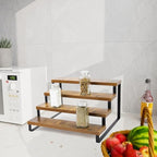 BYCY Wooden Display Risers, 4-Tier Display Stand for Home Decor and Organize, Tiered Countertop Display Shelf for Figures , Makeup,Cupcake , Condiment and Dolls Collection (4 Tier-2.2in)