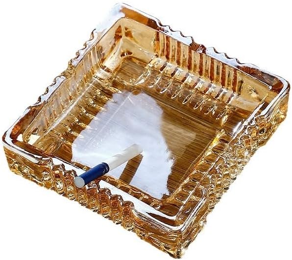 Handmade Glass Ashtray, Ashtray Ash Holder for Indoor or Outdoor Patio Desktop Office Smokers, Ash Tray for Tabletop Home Office Decor (Amber, XL)