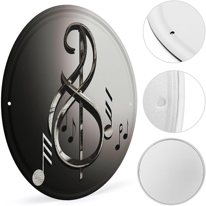 Wall Picture, with Music Symbol Printed Circular Iron Hanging Picture,Wall Art Decor,Home for Bedroom Living Room Bathroom Decor,Iron Painting 11.8X11.8 in