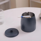 Large Ashtray with Lid for Cigarette, Stainless Steel Smokeless Odorless Windproof Ash tray for Home Office Tabletop Outside Patio Outdoor Balcony(3.93''x3.2''x3.82'')