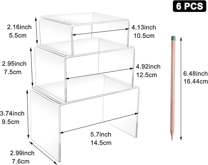 Cerpourt 2 Sets Acrylic Display Risers(4",5",6") Product Stand ((4"x5"x6") Clear Risers)