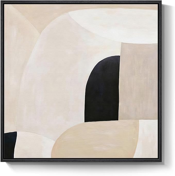 Framed Square Neutral Abstract Room Decor Wall Art, Minimalist Beige Geometric Canvas Artwork for Walls, Mid Century Modern Arch Painting Print for Living Room Bedroom Hallway Wall Decor, 24x24 Inch