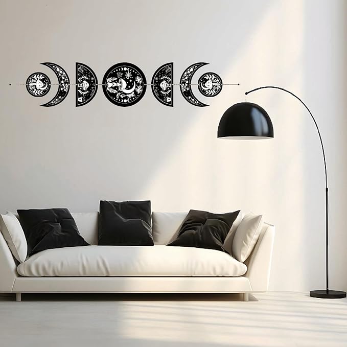 CREATCABIN 7Pcs Mushroom Tarot Moon Phase Hanging Moon Cycle Wall Decoration Wooden Half Round Pendant Ramadan Halloween Fall Home Ornament for Bedroom Farmhouse Gallery Apartment Bar 37.1x6.3in