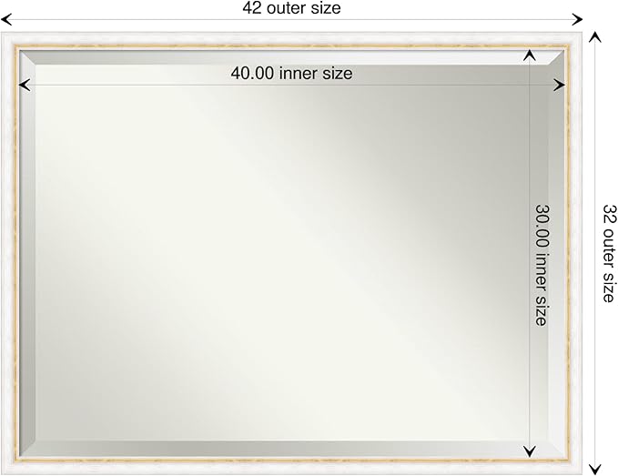 Amanti Art White Wall Mirror 32x42 Morgan White Gold Rectangle Bathroom Mirror for Wall Decor Living Room, X-Large Modern Wood Frame, Hangs Horizonally and Vertically, Bathroom Decor, Beveled Edge