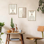 BINCUE Neutral Abstract Wall Art Boho Geometric Wall Decor Mid Century Modern Artwork Boho Abstract Art Prints Beige Abstract Paintings Elegant Modern Wall Pictures for Living Room Bedroom Office 12" Lx16 W Set of 3 Gift