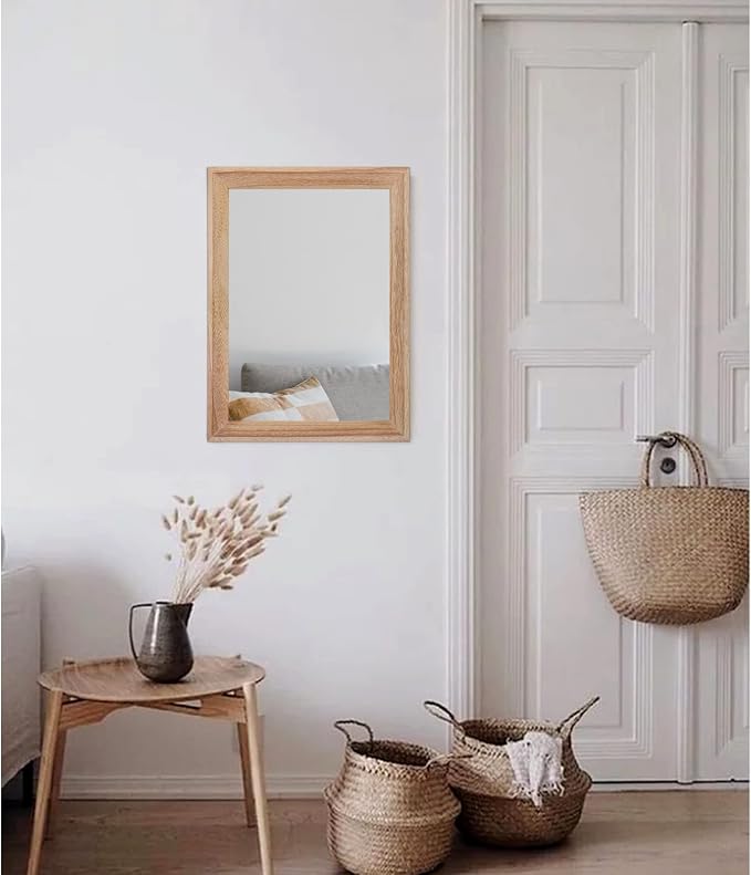 AAZZKANG Rustic Mirrors for Wall Rectangle Wooden Frame Hanging Mirror for Bedroom Bathroom Living Room Entryway Small