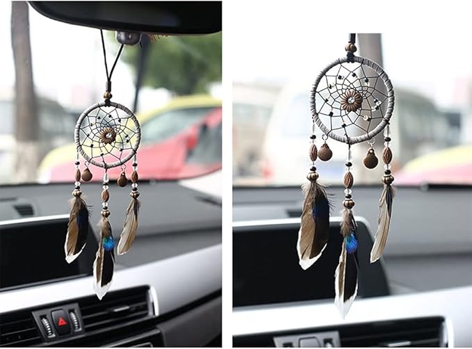 Dream Catcher for Car, Handmade Bohemian Style Rearview Mirror Hanging Decor with Feathers & Beads, Good Luck Charm for Safe Travel, Car Accessories for Women (Popular Picks)