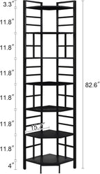 HOMISSUE Corner Shelf, 7 Tier Tall Narrow Bookshelf 82.6", Industrial Corner Bookcase with Storage for Home Office Living Room and Bedroom, Black