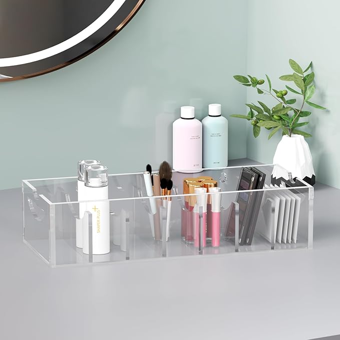 Acrylic Belt Organizer with Dust Cover – Clear Belt Storage Box for Closet or Drawer, Belt and Tie Display Holder Case with 7 Compartments for Men and Women