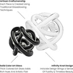 Torre & Tagus Orbit Hand Blown Glass Infinity Knot Sculpture - 4.5 Inch Glass Art Black Knot Decor Ball for Home Decor, Small Centerpiece Table Decoration for Home Interior (Solid Black)