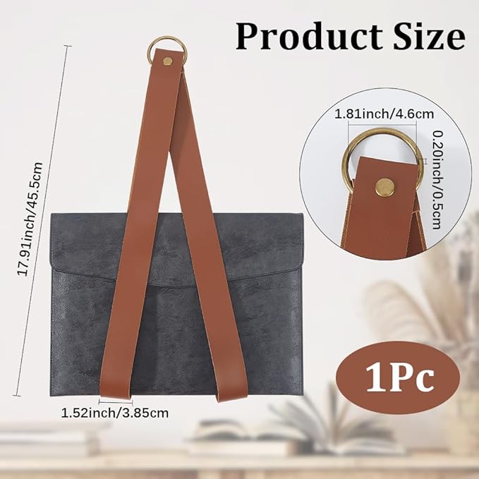 Nordic Style PU Leather Book Hanger Portable Display Wall Mounted Storage Organizer Hanging Rack File Holder Brown Rustic Leather Magazine Holder for Magazines Newspapers Home Office Decor