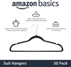 Amazon Basics Slim Velvet Non-Slip Space Saving Suit Clothes Hangers, Closet Organizer, Black, 50-Pack
