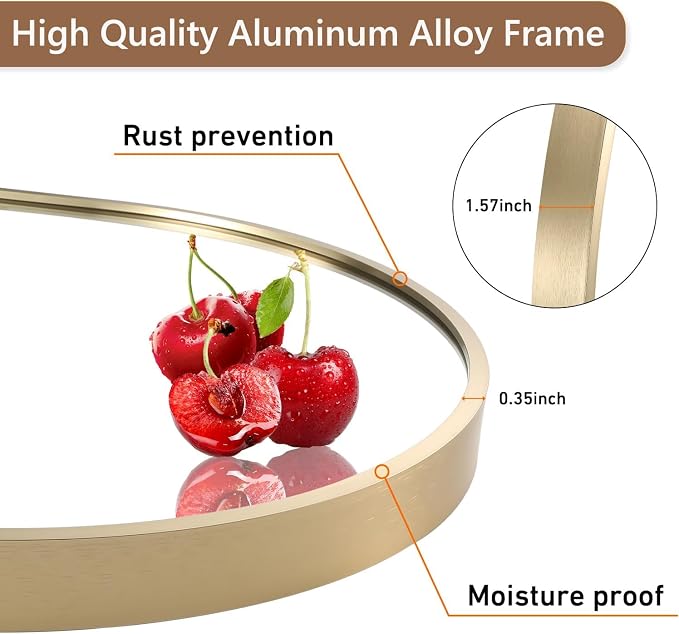 Gold Oval Mirror, 22"x30" Oval Bathroom Mirror, Vanity Mirror with Brushed Metal Frame, Wall Mount Mirrors Decor for Bathroom, Bedroom, Entryway, Living Room(Hangs Horizontally or Vertically)