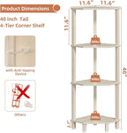 YUFAM 4-Tier Corner Shelf with Sturdy 5-Leg Base, Wooden Corner Bookshelf for Small Spaces, Corner Standing Shelf for Living Room, Bedroom, Office, Grey White
