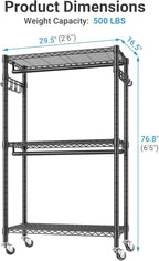 VIPEK R2C Medium Heavy Duty Clothes Rack Rolling Garment Rack with Cover Adjustable Clothing Rack for Hanging Clothes Portable Closets with Double Rods, Black Rack with Black Upgraded Polyester Cover