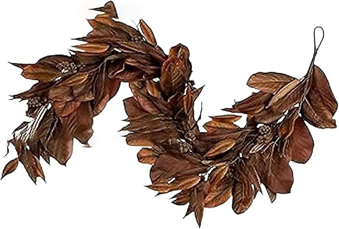 Brown Leaf Wreath, Artificial Realistic Reusable Leaf Swag Fall Porch Decorations Outdoor for Mantle Fall Decorations for Home (2-280)