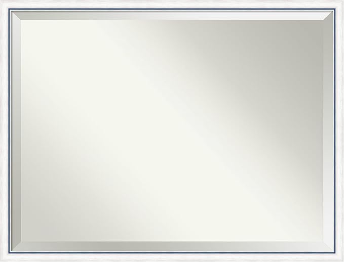 Amanti Art White Wall Mirror 32x42 Morgan White Blue Rectangle Bathroom Mirror for Wall Decor Living Room, X-Large Modern Wood Frame, Hangs Horizonally and Vertically, Bathroom Decor, Beveled Edge