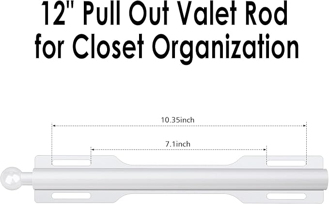 FIRJOY 12" Valet Rod for Closet Pull Out (2 Pack, White)