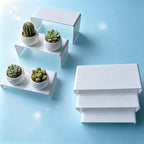 Wider Version White Acrylic Display Risers 2 Sets 6 Pcs 4 Inch Wide Rectangular Shelves for Tabletop Display 3 Sizes for Jewelry Cupcake Funko Pop Figures Retail Showcase Decor