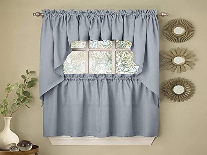 Sweet Home Collection Opaque Rib Cord Kitchen Curtains Swag Pair, Ribcord Blue