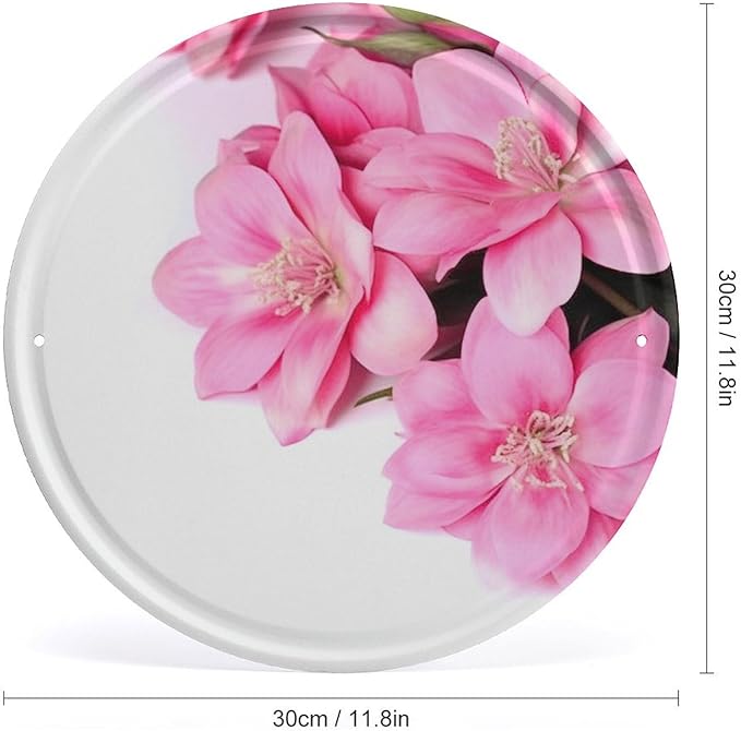 Wall Picture, with Beautiful Flowers Printed Circular Iron Hanging Picture,Wall Art Decor,Home for Bedroom Living Room Bathroom Decor,Iron Painting 11.8X11.8 in