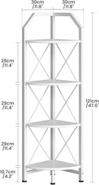 CHOEZON 4-Tier Corner Shelf, Industrial Corner Bookshelf, 47.6" Corner Storage Stand, Plant Stand Display Shelf, Corner Bookcase for Bedroom, Living Room, Home Office, White TCJ09WB
