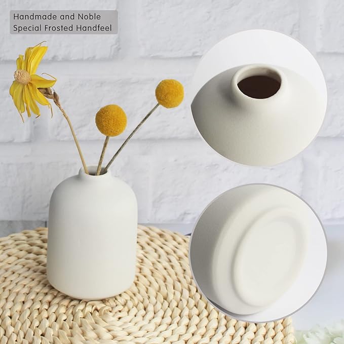YANLING Small White Vase for Decor, 6 Pack Ceramic Vases for Pampas Grass, Boho Vase for Home Decor White Vases for Flowers, Modern Ceramic Vase Dried Flowers Vases