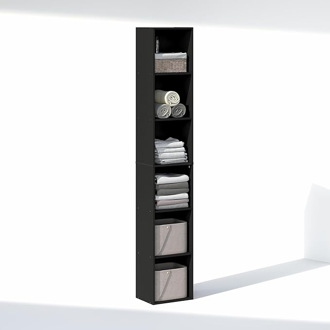 Furinno Cubicle 6-Tier Closet Organizers and Storage, Closet Organizer, Open Shelf Closet Storage, for Wardrobe, Bedroom, Living Room, Blackwood