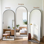 Prywot Arched Floor Mirror, 57 "x 20" Full Length Mirror Wall Mirrors Hanging or Leaning Arched-Top Full Body Mirrors with Stand for Bedroom, Dressing Room, Black