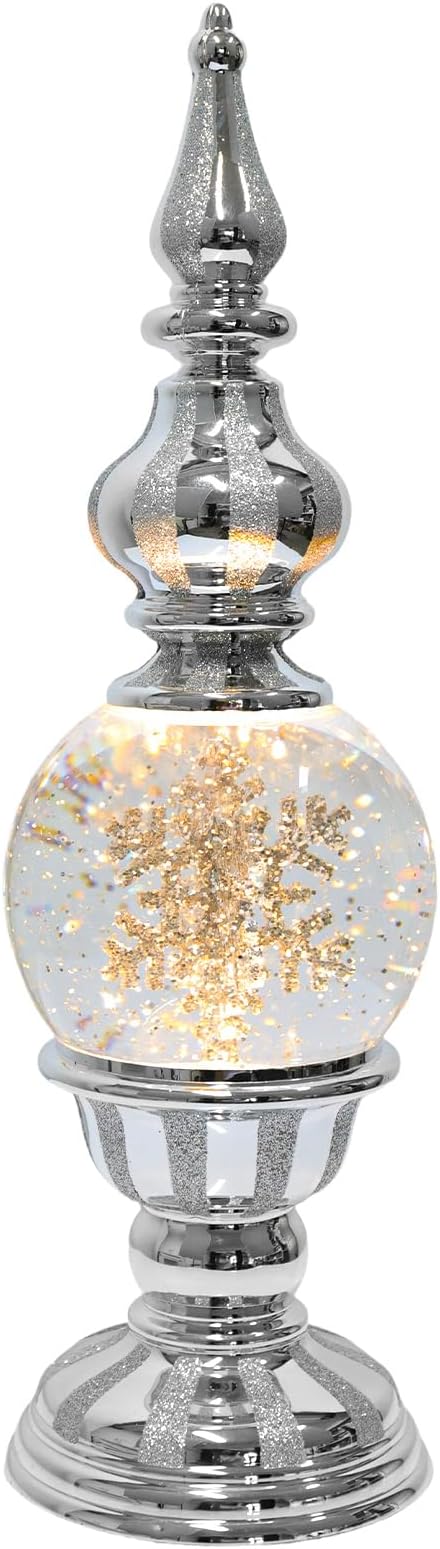 Christmas Snow Globe Lantern Snowflake Water Glittering Globe with 6H Timer Function Christmas Snow Globes 3 AA Battery Operated for Christmas Festival Decorations Gifts (Snowflake)