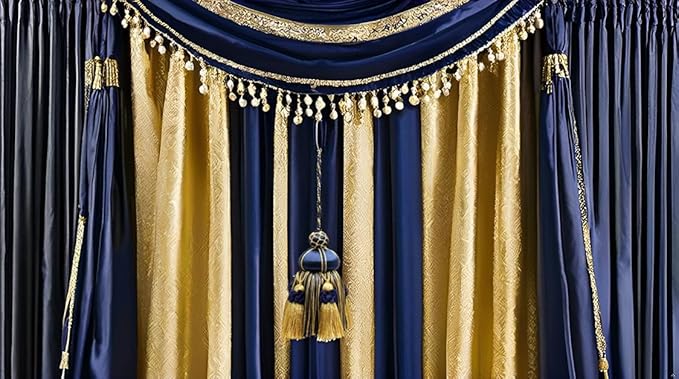 DÉCOPRO Elegant Hand-Crafted 4" (10cm) Key Tassel 3 1/2" (8.5cm) Loop Accented with Crown Tassels (Style# KTAX4) Nautical Gold Multicolor #1152 (Light Gold Yellow Gold Navy Blue) Set of 2