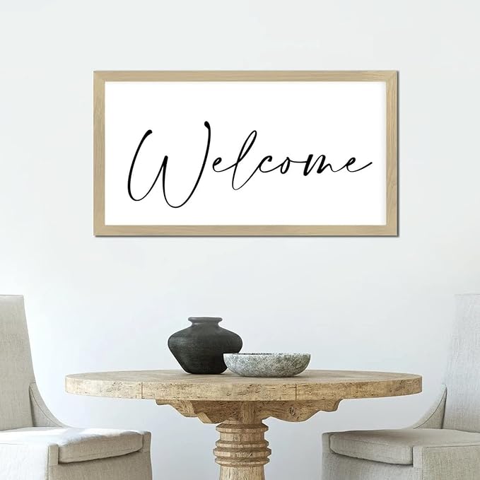 Positive Saying Wood Sign with Scripture Verses Welcome Chic Style 12x22in Beige Frame Wooden Plaque for Cottage Washroom Cafe Bar Garden Yard Farmhouse Porch Wall Decor Birthday Housewarming Gift
