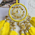 Small Dream Catcher for Car Handmade Boho Hanging Decor for Car Interior Rear View Mirror Feathers Dream Catchers Charms Ornament(Yellow)