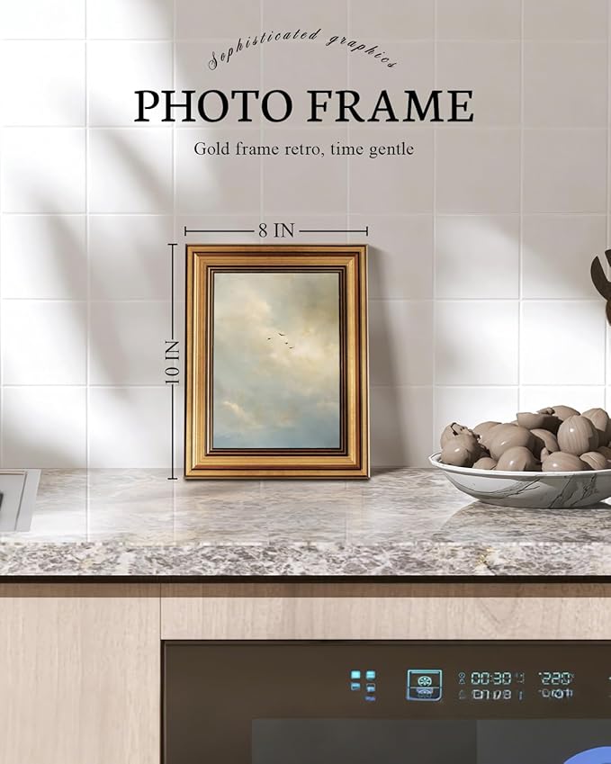 VIYYIEA Vintage Gold Framed Wall Art for Living Room,【Above The Clouds】-(10L x 8W)