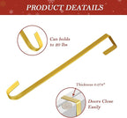 12" Metal Wreath Hanger for Front Door, Tools-Free Wreath Hanger Heavy Duty, Over-the-Door Hooks for Hanging Welcome Sign, Wreath Holder for Easter, Halloween, Fall, Christmas Decorations(Gold)