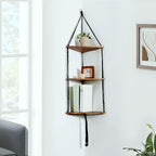Artilady Macrame Corner Shelf Wall Hanging - 3 Tier Black Floating Shelves Plant Corner Wall Decor, Boho Rustic Wooden Plant Storage Rack for Bedroom Living Room Bathroom