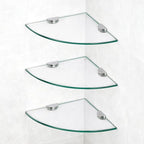 3 Pack Glass Corner Shower Shelves, Tempered Floating Glass Shelves Wall Mount, Shower Caddy Organizer, Bathroom Corner Shelf with Zinc Alloy Brackets for Bathroom, Kitchen, Living Room
