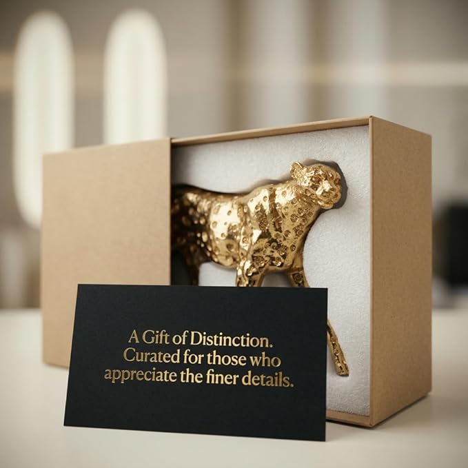 Gold Cheetah Statue Home Decor Modern Resin Leopard Sculpture Geometric Animal Figurine for Living Room Office Tabletop Centerpiece, Large 12.4"