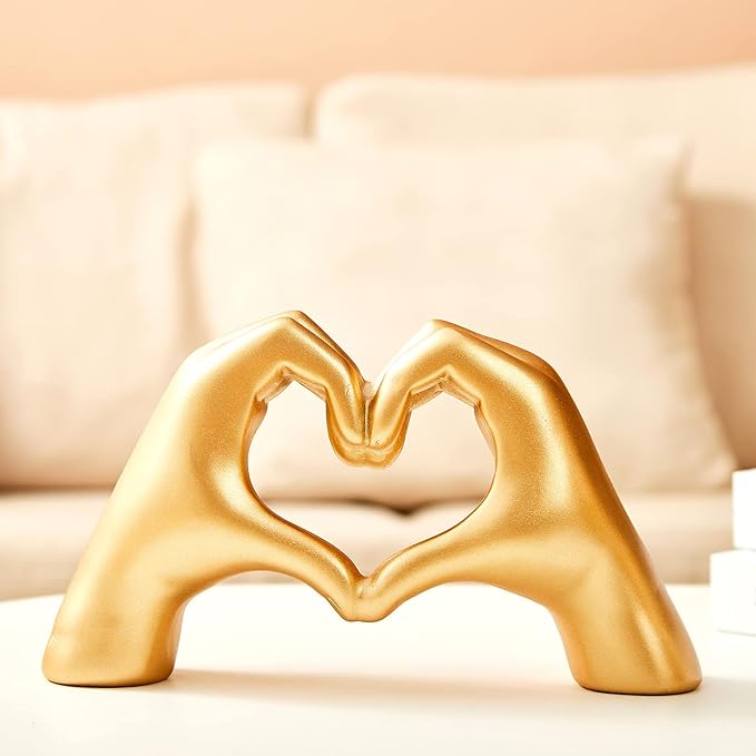 Gold Gesture Heart Hands Statue,Heart Sculpture Decoration, Modern Heart Shaped Love Finger Home Decor, Abstract Art Sculpture Home Wedding Decoration,Shelf Decor.(Gold)