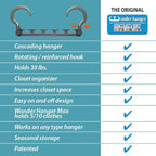 Wonder Hanger Max 20-Pack Space Saving Hangers, Reinforced Hooks Swivels 360°, Cascading Hanger, College Dorms & Storage Closet Organizer, Fully Assembled – Grey