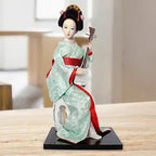 12inch Japanese Geisha Ethnic Japanese Geisha Dolls Oriental Ancient Kabuki Girl Statue Kimono Dolls for Tabletop Home Decor, Red and Light Green