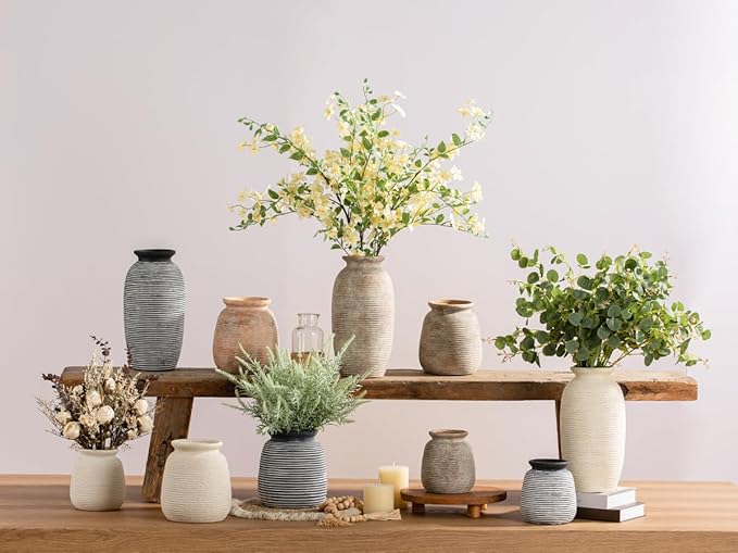 Ceramic Flower Vase, 12.5" Large Rustic Farmhouse Vases Home Decor Tall Pottery Decorative Pampas Vase for Table Living Room Entryway Mantel Bookshelf Bedroom Bathroom Kitchen-White