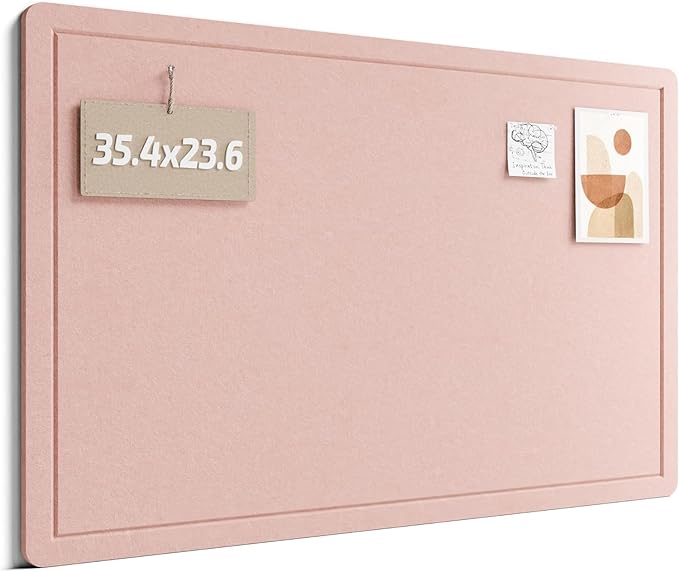Fluxynara Bulletin Board,35.4" x 23.6" Cork Board Alternative with 12 Safe Removable Adhesive Tabs, Foldable Felt Pin Board for Home Office, Classroom, Bedroom,Entryway for Walls—Pink