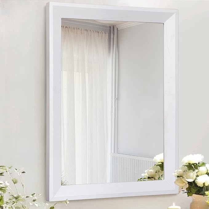 AAZZKANG Rectangular Wall Mirror Decorative Wood Framed Mirrors Large 26"x18" for Farmhouse Bedroom Bathroom Living Room Entryway Hanging Home Decor