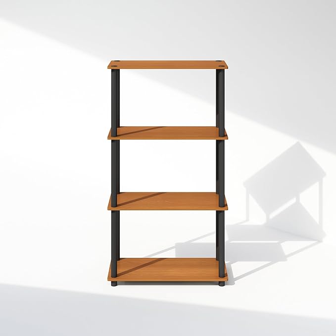 Furinno Turn-N-Tube Book Shelf, 4-Tier Bookshelf, Bookcase with Multipurpose Compact Display Rack, 11.6 x 23.6 x 43.2, for Living Room, Bedroom, Home Office, Light Cherry/Black