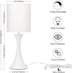Modern Table Lamps, 3 Way Touch Control Table Lamp, Dimmable Desk Lamp, White Nightstand Lamp with Fabric Shade, Small Bedside Lamp for Living Room, Dorm,Home Office, LED Bulb Included